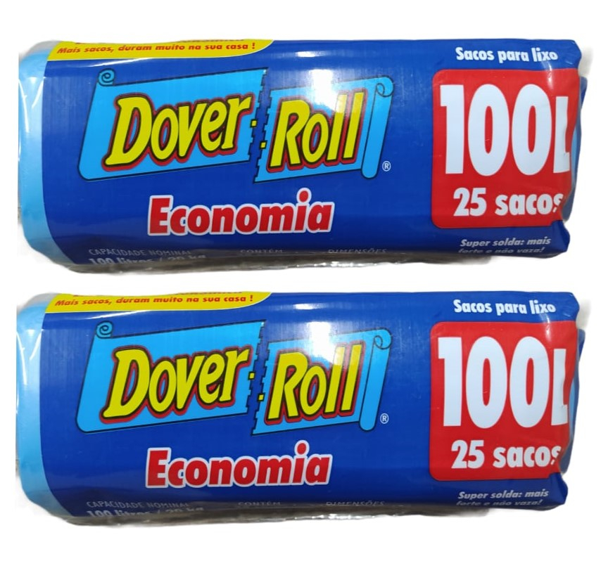 Saco Para Lixo Dover Roll Economia 100L Azul 25Un Kit Com 02