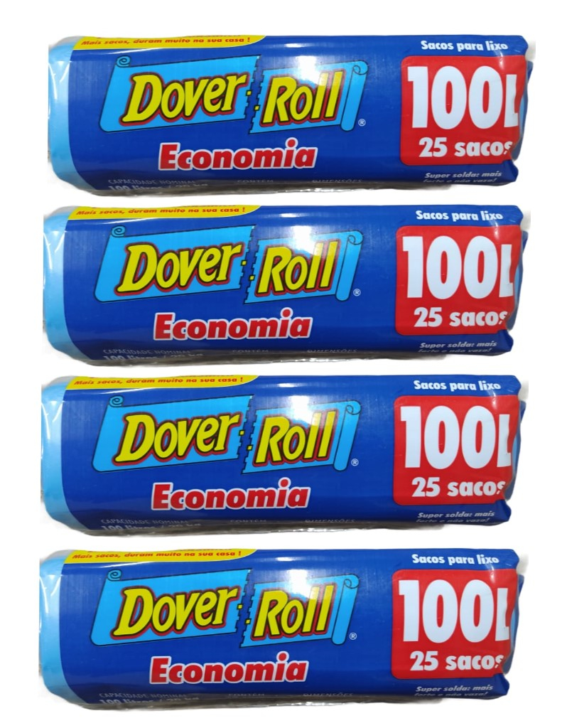 Saco Para Lixo Dover Roll Economia 100L Azul 25Un Kit Com 04