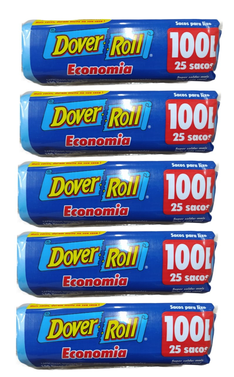 Saco Para Lixo Dover Roll Economia 100L Azul 25Un Kit Com 05