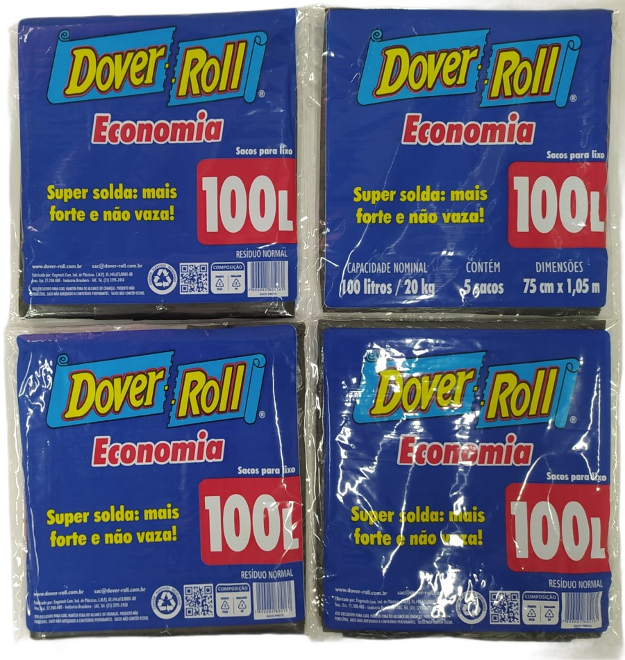 Saco Para Lixo Dover Roll Economia 100L Preto 5Un Kit Com 04