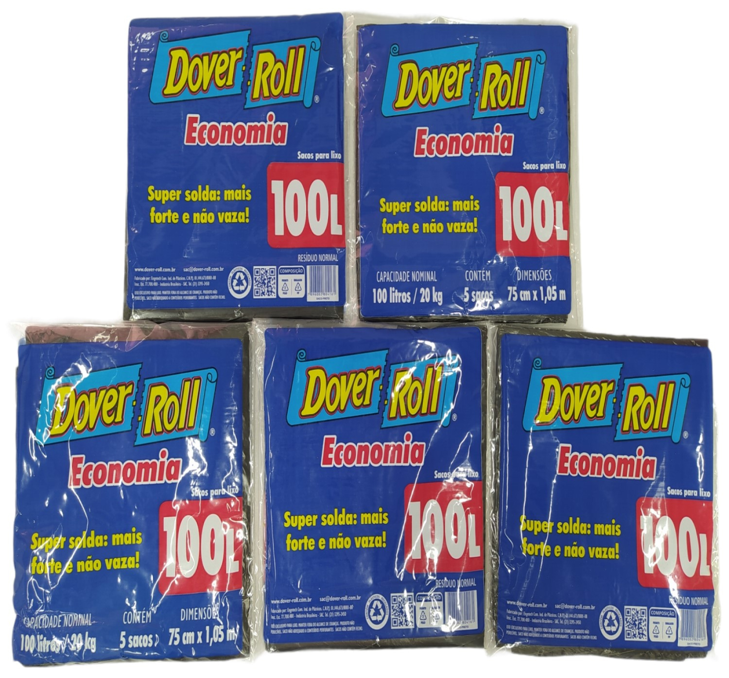 Saco Para Lixo Dover Roll Economia 100L Preto 5Un Kit Com 05