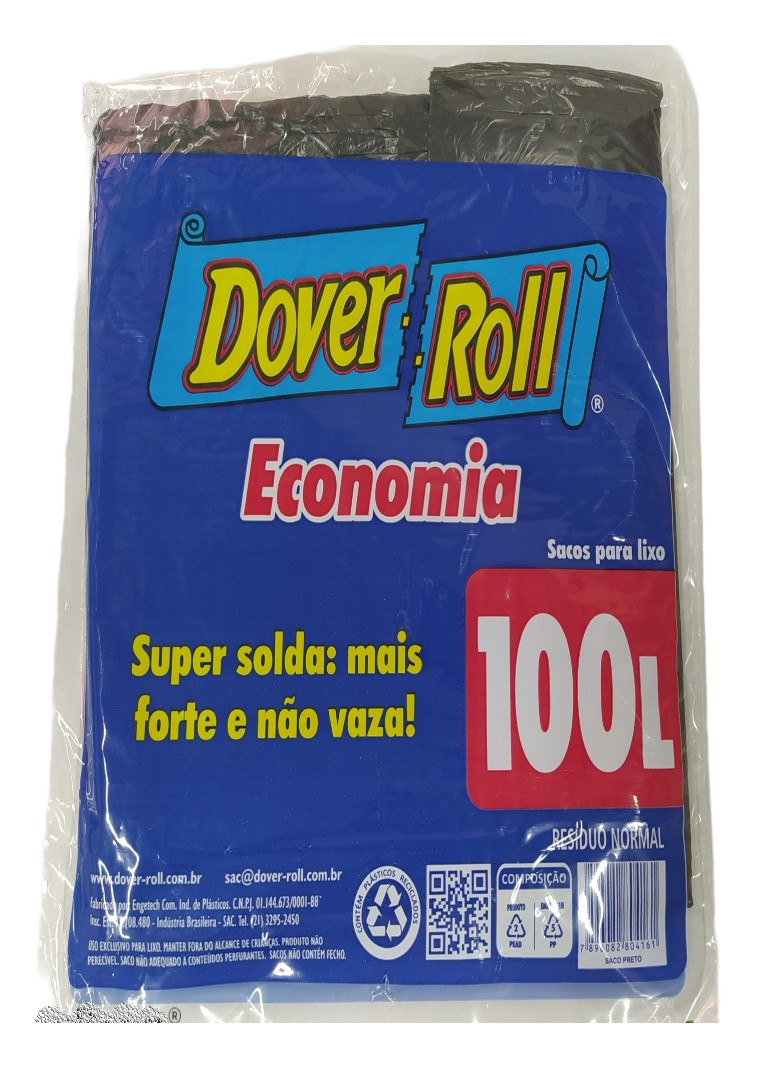 Saco Para Lixo Dover Roll Economia 100L Preto Com 5 Unidades