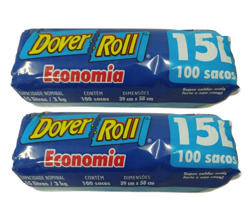 Saco Para Lixo Dover Roll Economia 15L Azul 100Un Kit Com 02