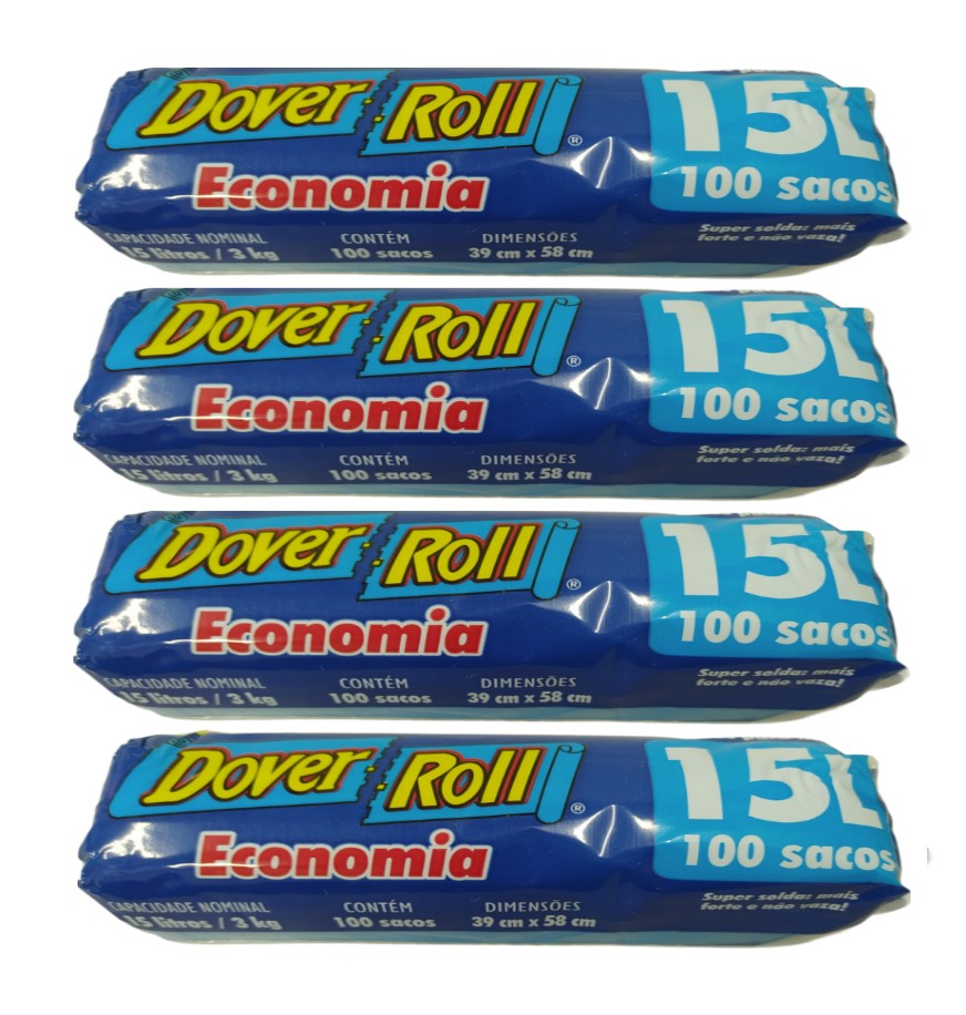 Saco Para Lixo Dover Roll Economia 15L Azul 100Un Kit Com 04