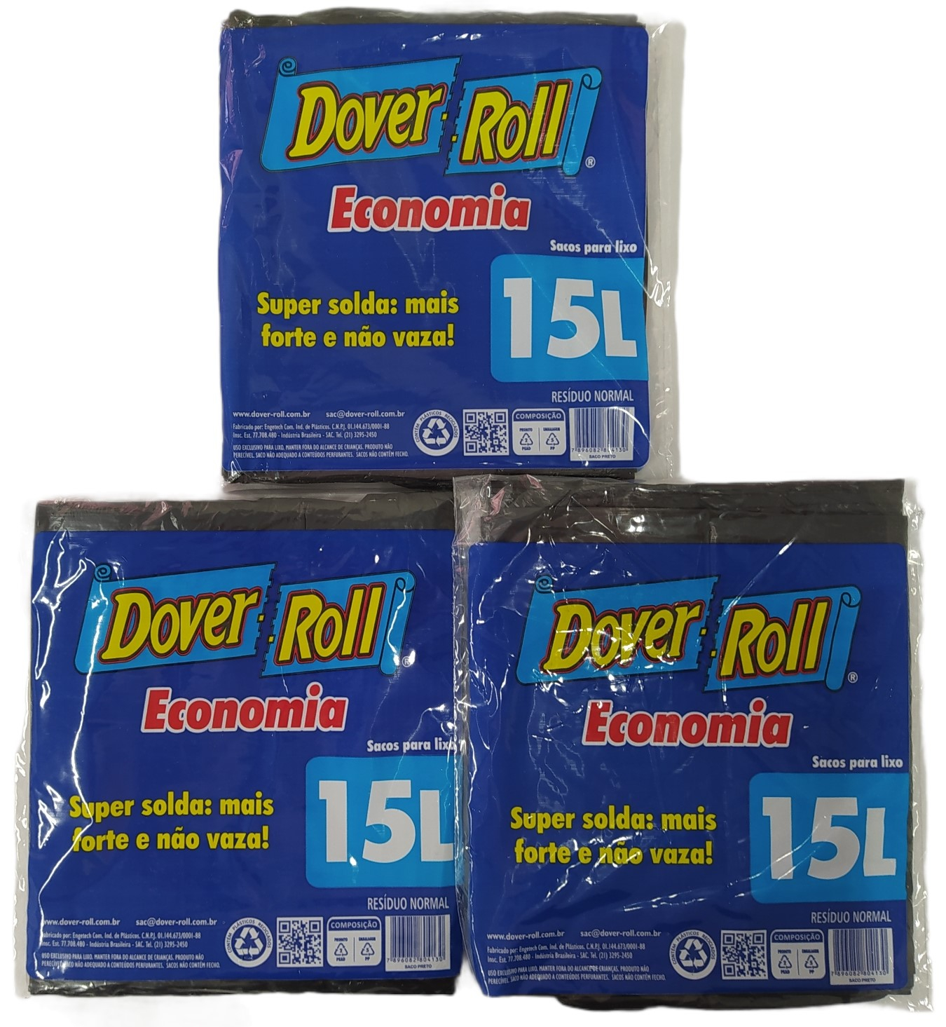 Saco Para Lixo Dover Roll Economia 15L Preto 20Un Kit Com 03