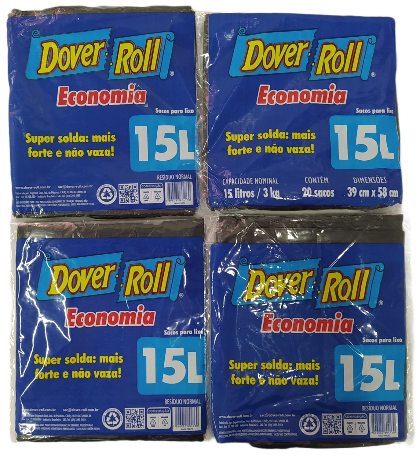 Saco Para Lixo Dover Roll Economia 15L Preto 20Un Kit Com 04