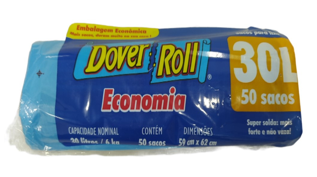 Saco Para Lixo Dover Roll Economia 30L Azul Com 50 Unidades