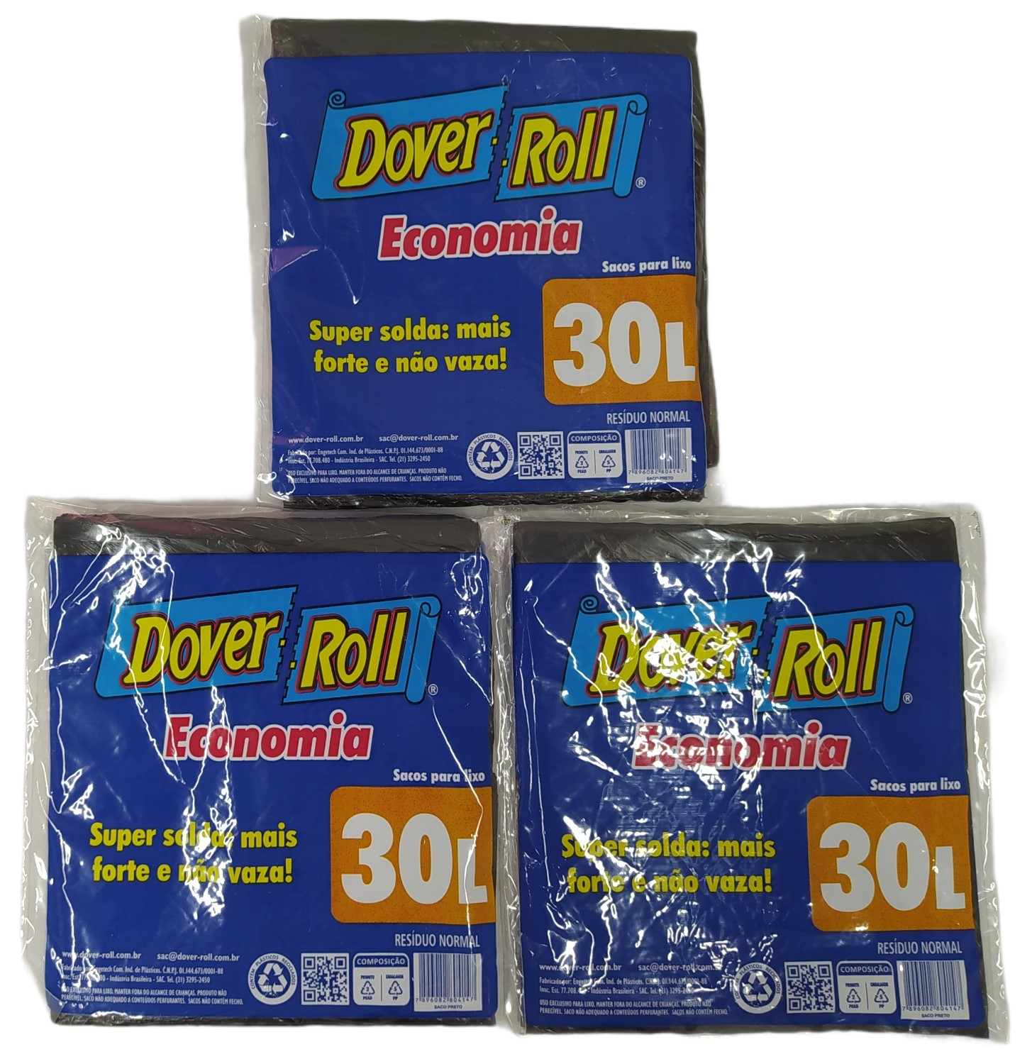 Saco Para Lixo Dover Roll Economia 30L Preto 10Un Kit Com 03