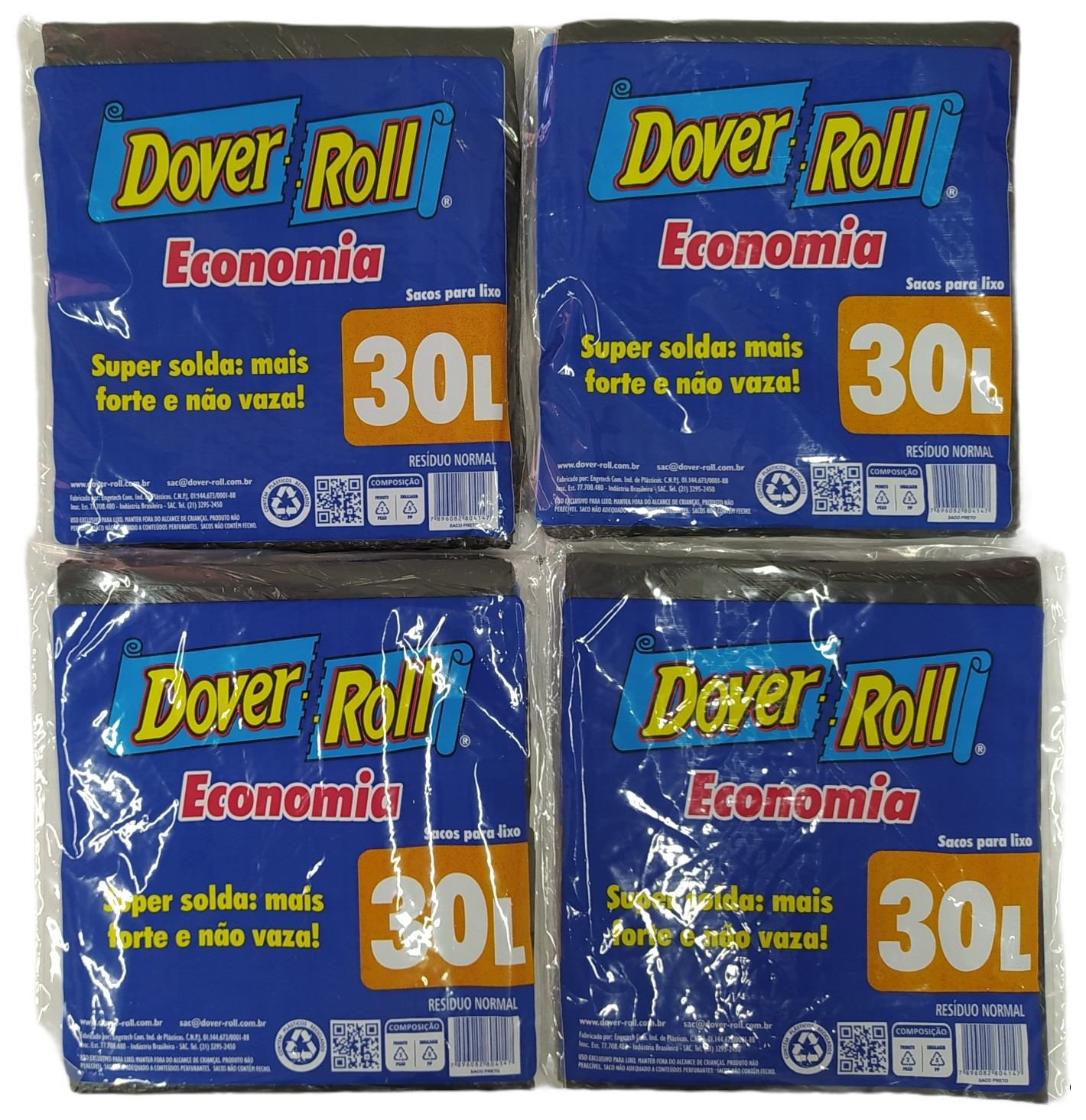 Saco Para Lixo Dover Roll Economia 30L Preto 10Un Kit Com 04