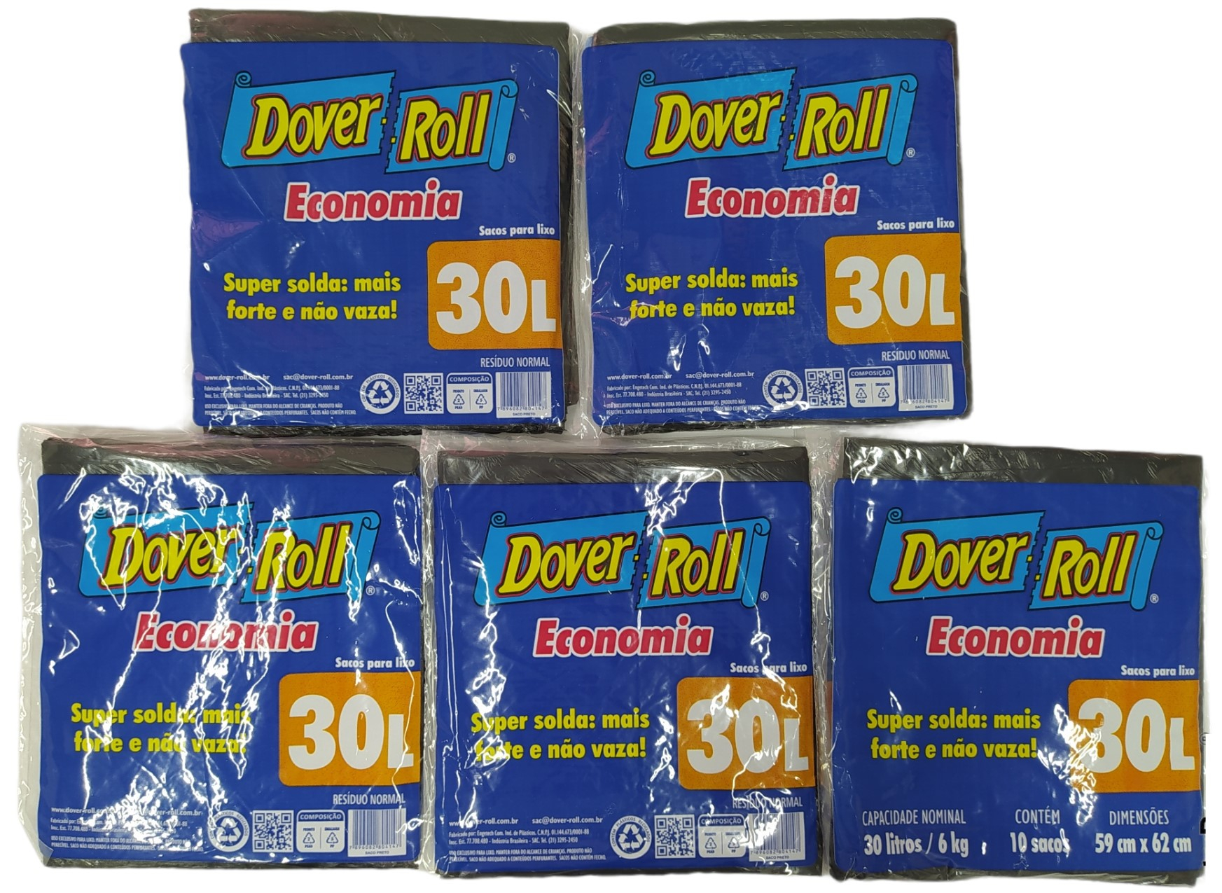 Saco Para Lixo Dover Roll Economia 30L Preto 10Un Kit Com 05