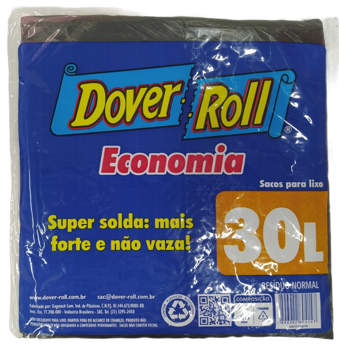 Saco Para Lixo Dover Roll Economia 30L Preto Com 10 Unidades