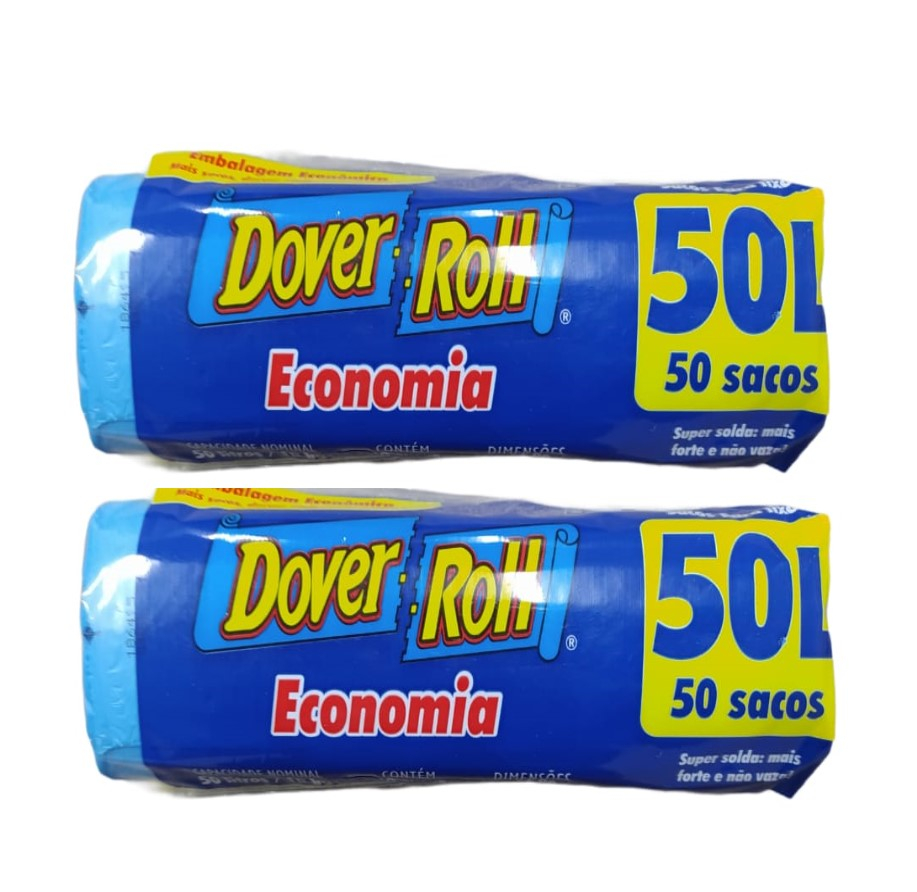 Saco Para Lixo Dover Roll Economia 50L Azul 50 Un Kit Com 02