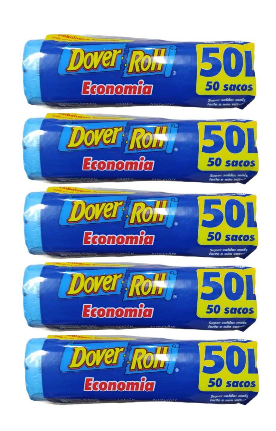 Saco Para Lixo Dover Roll Economia 50L Azul 50 Un Kit Com 05