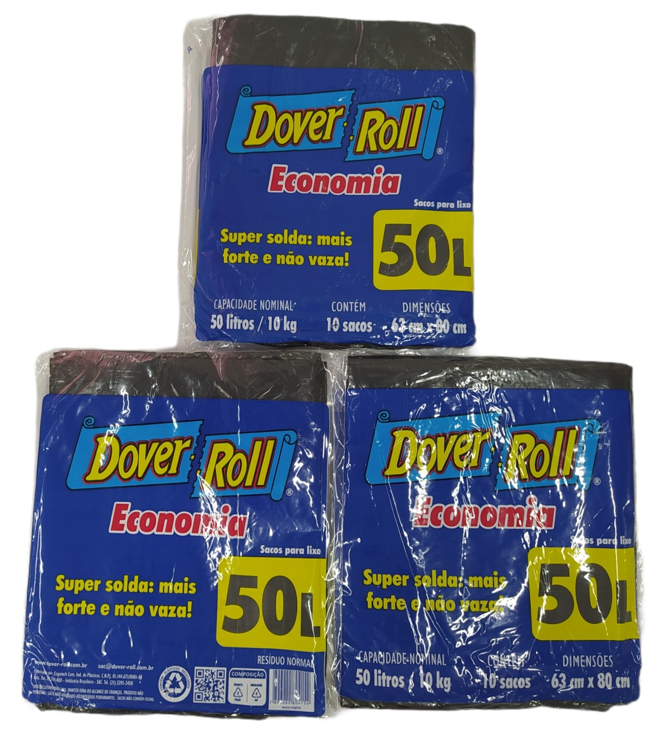 Saco Para Lixo Dover Roll Economia 50L Preto 10Un Kit Com 03