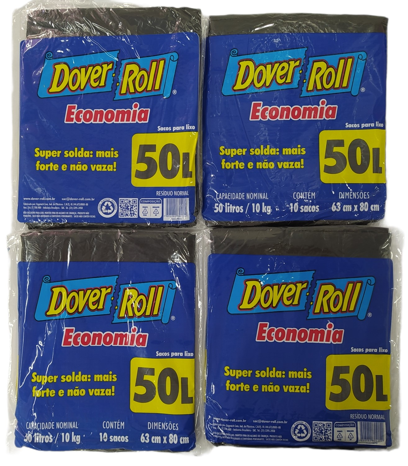 Saco Para Lixo Dover Roll Economia 50L Preto 10Un Kit Com 04