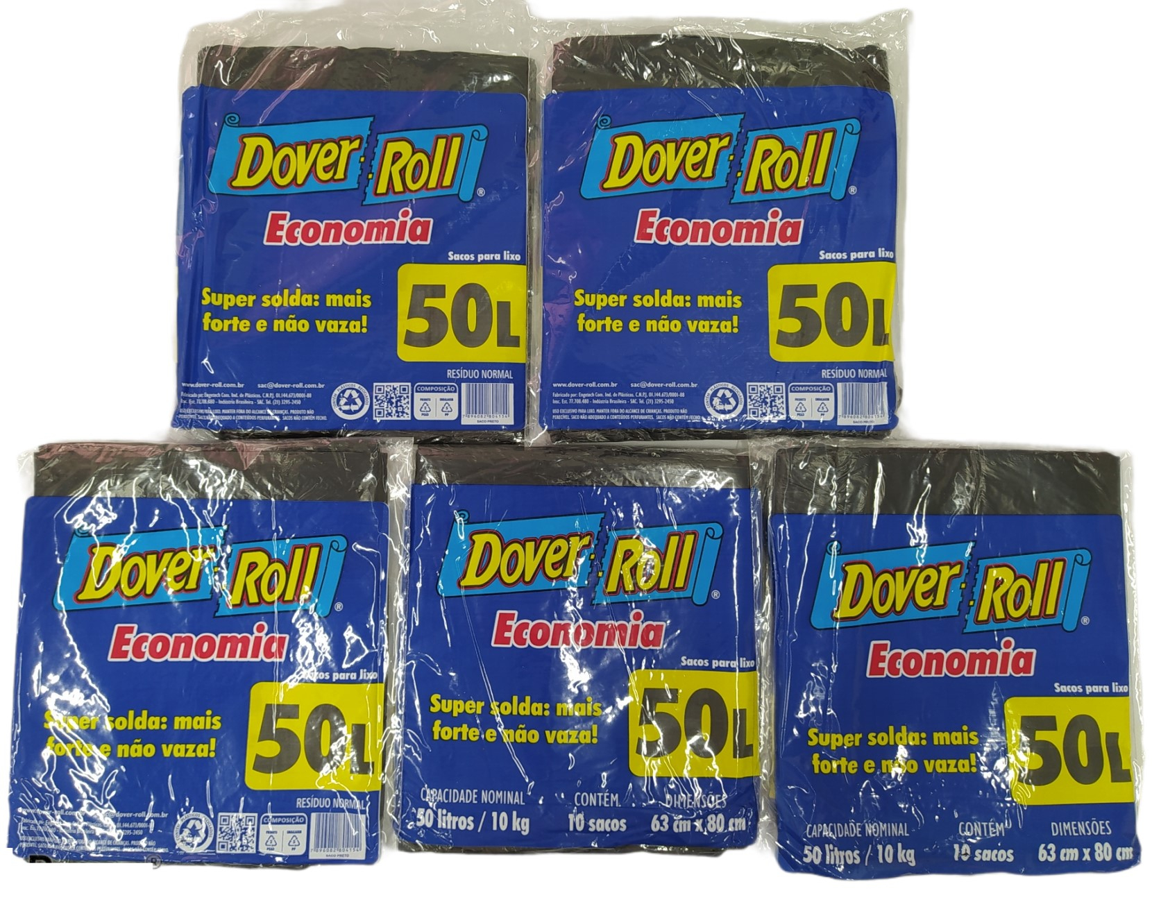 Saco Para Lixo Dover Roll Economia 50L Preto 10Un Kit Com 05