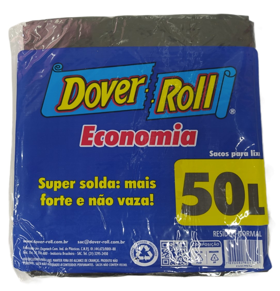 Saco Para Lixo Dover Roll Economia 50L Preto Com 10 Unidades