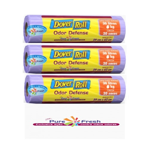 Sacos Para Lixo Odor Defense Dover Roll 30L 20 Unid Kit C/03