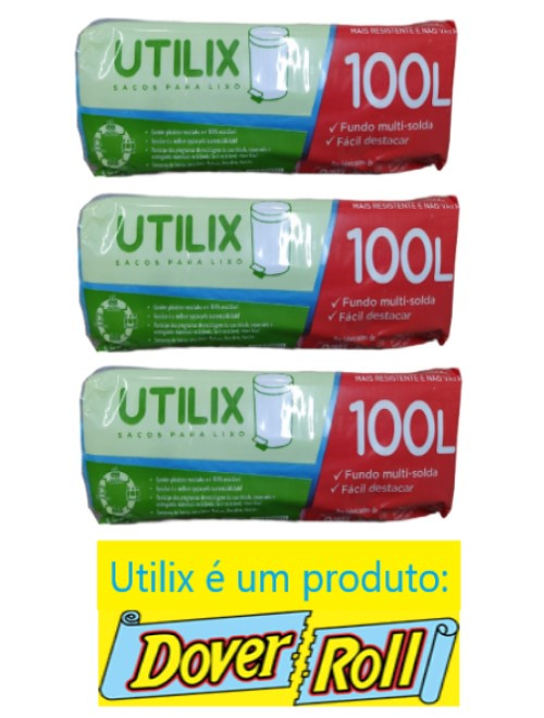 Sacos Para Lixo Utilix Dover Roll 100L Azul 25 Unid Kit C/03