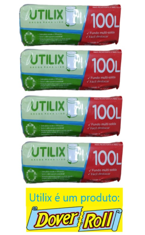 Sacos Para Lixo Utilix Dover Roll 100L Azul 25 Unid Kit C/04