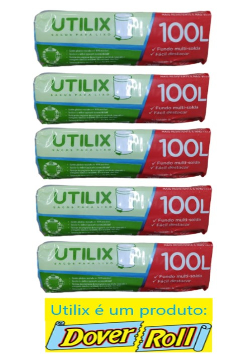 Sacos Para Lixo Utilix Dover Roll 100L Azul 25 Unid Kit C/05