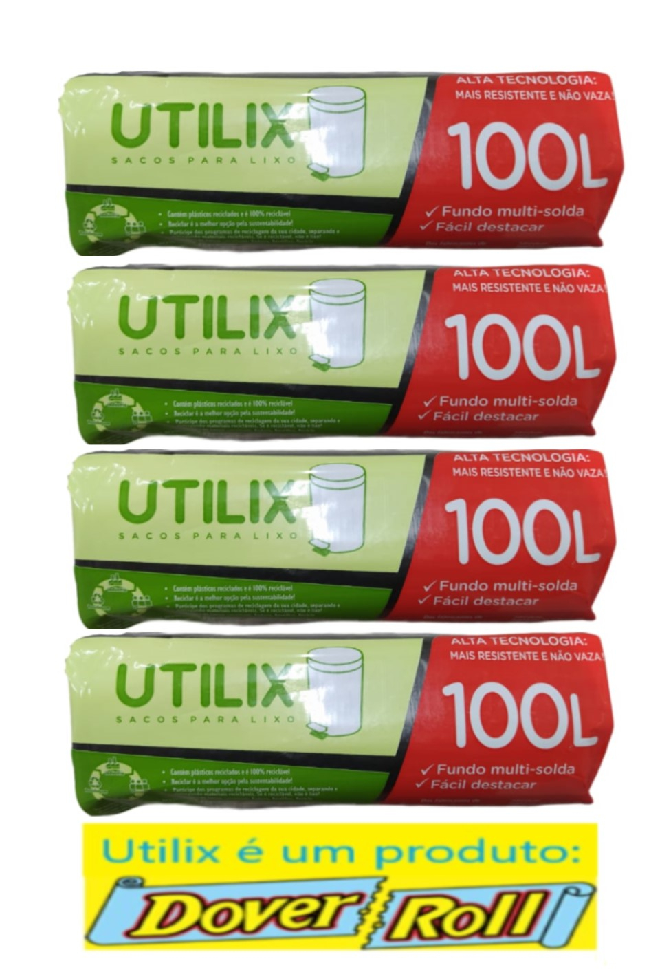 Sacos Para Lixo Utilix Dover Roll 100L Preto 25Un Kit Com 04