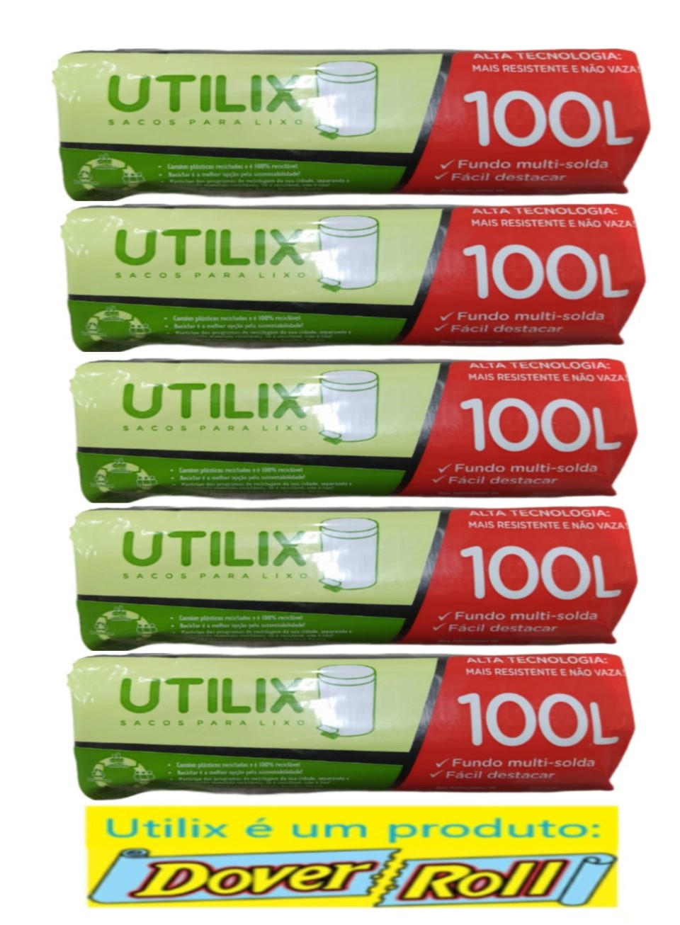 Sacos Para Lixo Utilix Dover Roll 100L Preto 25Un Kit Com 05