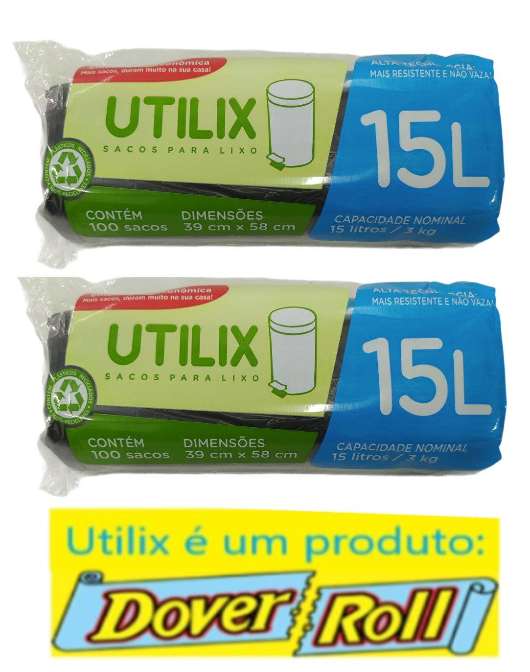 Sacos Para Lixo Utilix Dover Roll 15L Preto 100Un Kit Com 02