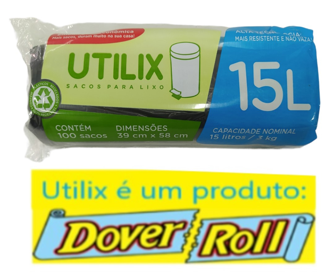 Sacos Para Lixo Utilix Dover Roll 15L Preto Com 100 Unidades