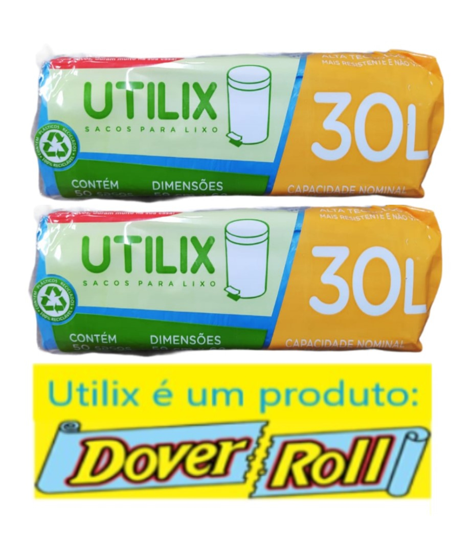 Sacos Para Lixo Utilix Dover Roll 30L Azul 50 Uni Kit Com 02