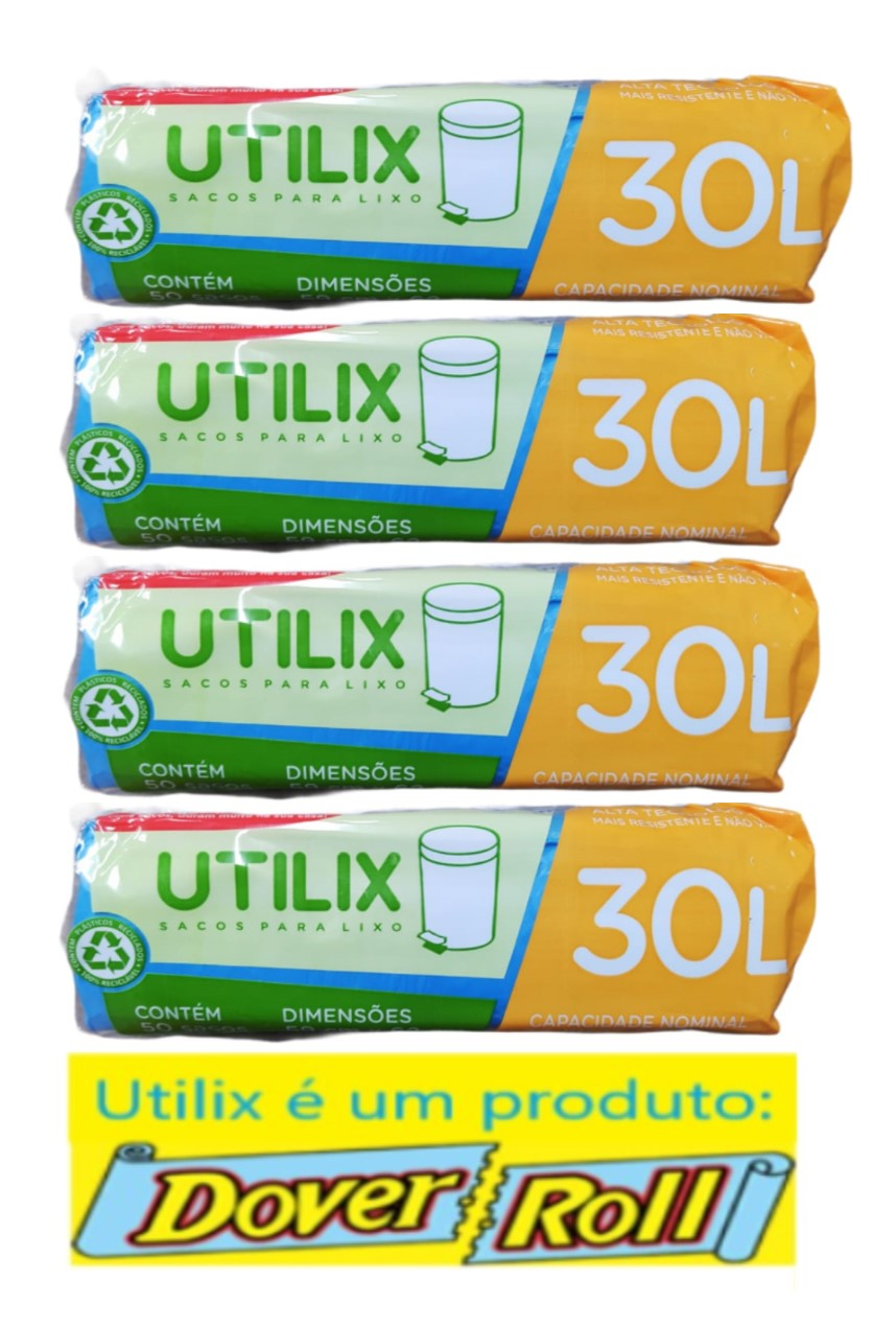 Sacos Para Lixo Utilix Dover Roll 30L Azul 50 Uni Kit Com 04