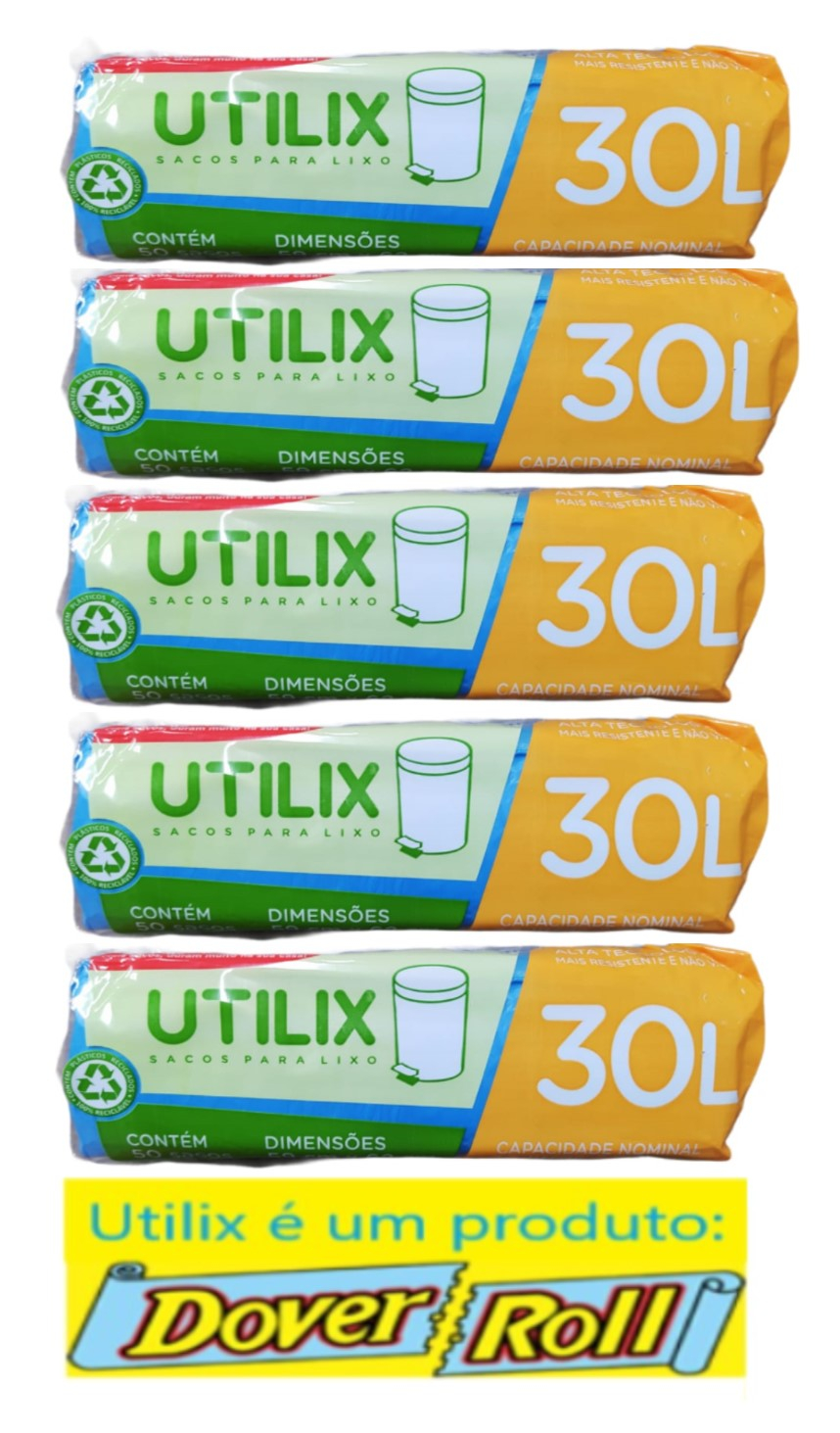 Sacos Para Lixo Utilix Dover Roll 30L Azul 50 Uni Kit Com 05