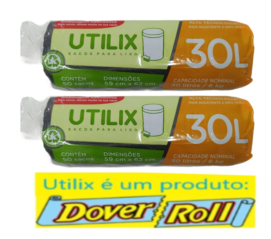 Sacos Para Lixo Utilix Dover Roll 30L Preto 50 Un Kit Com 02