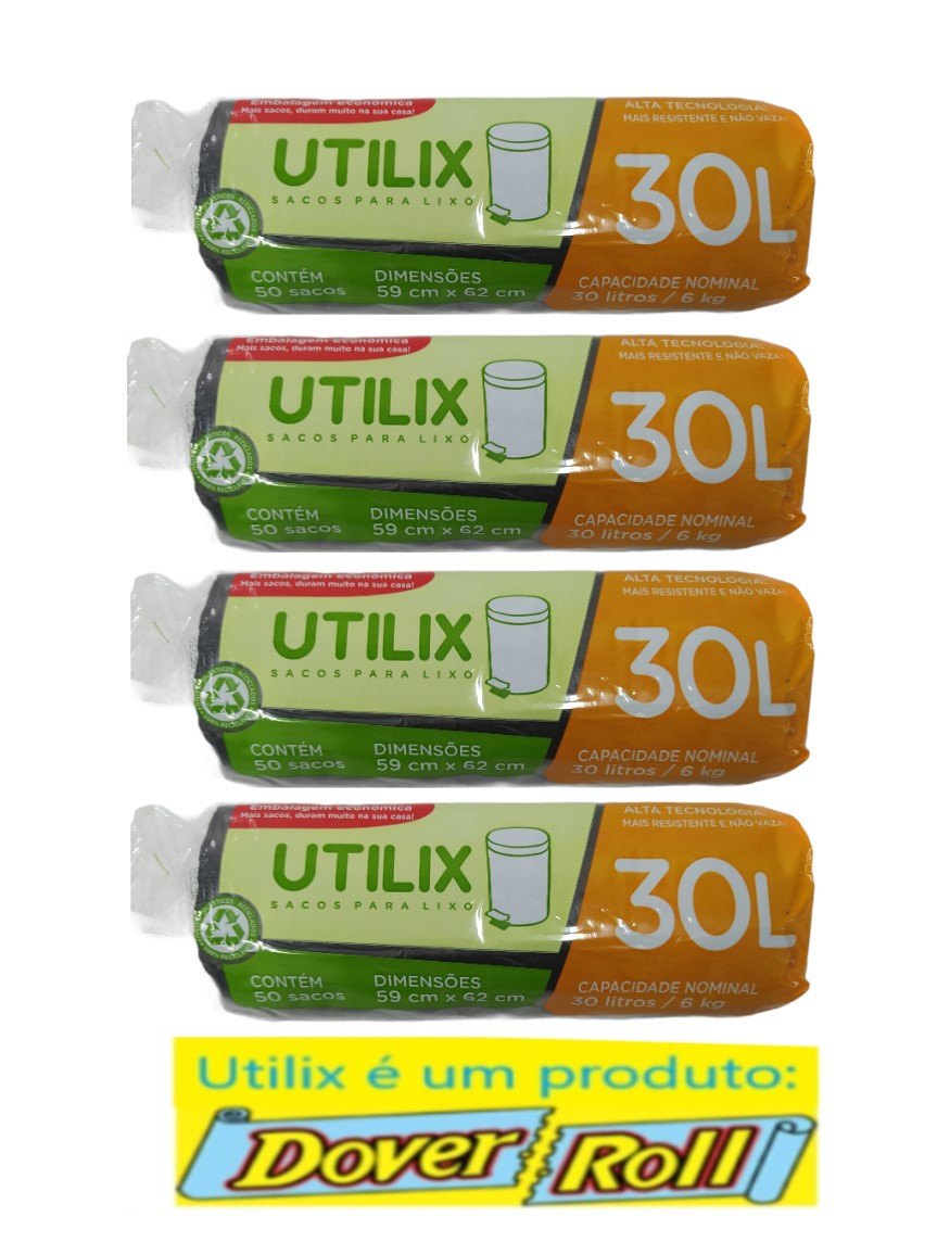 Sacos Para Lixo Utilix Dover Roll 30L Preto 50 Un Kit Com 04