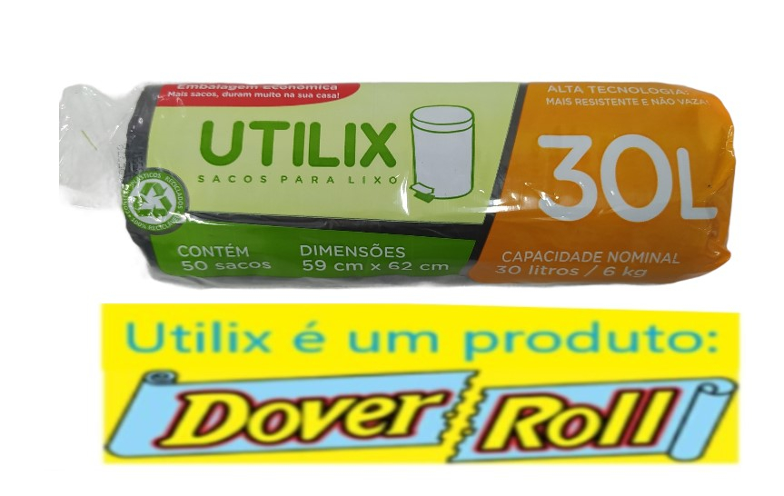 Sacos Para Lixo Utilix Dover Roll 30L Preto Com 50 Unidades