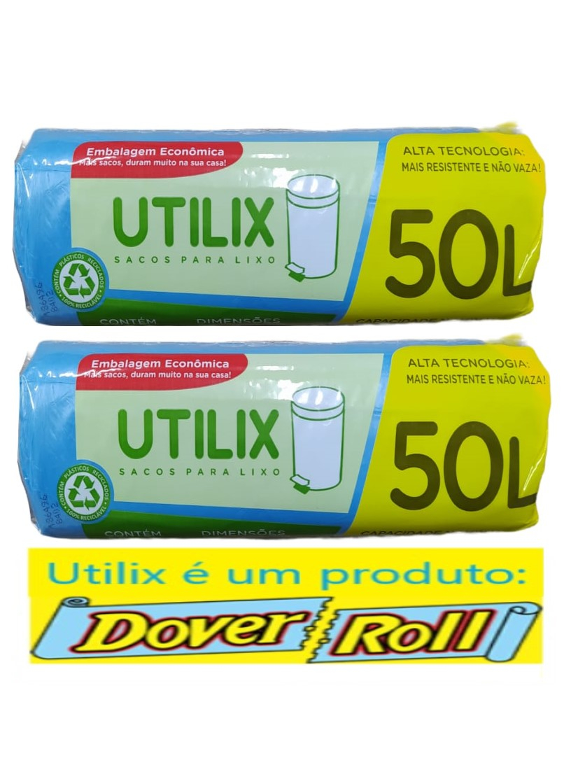 Sacos Para Lixo Utilix Dover Roll 50L Azul 50 Uni Kit Com 02