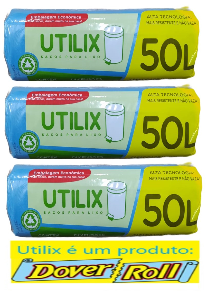 Sacos Para Lixo Utilix Dover Roll 50L Azul 50 Uni Kit Com 03