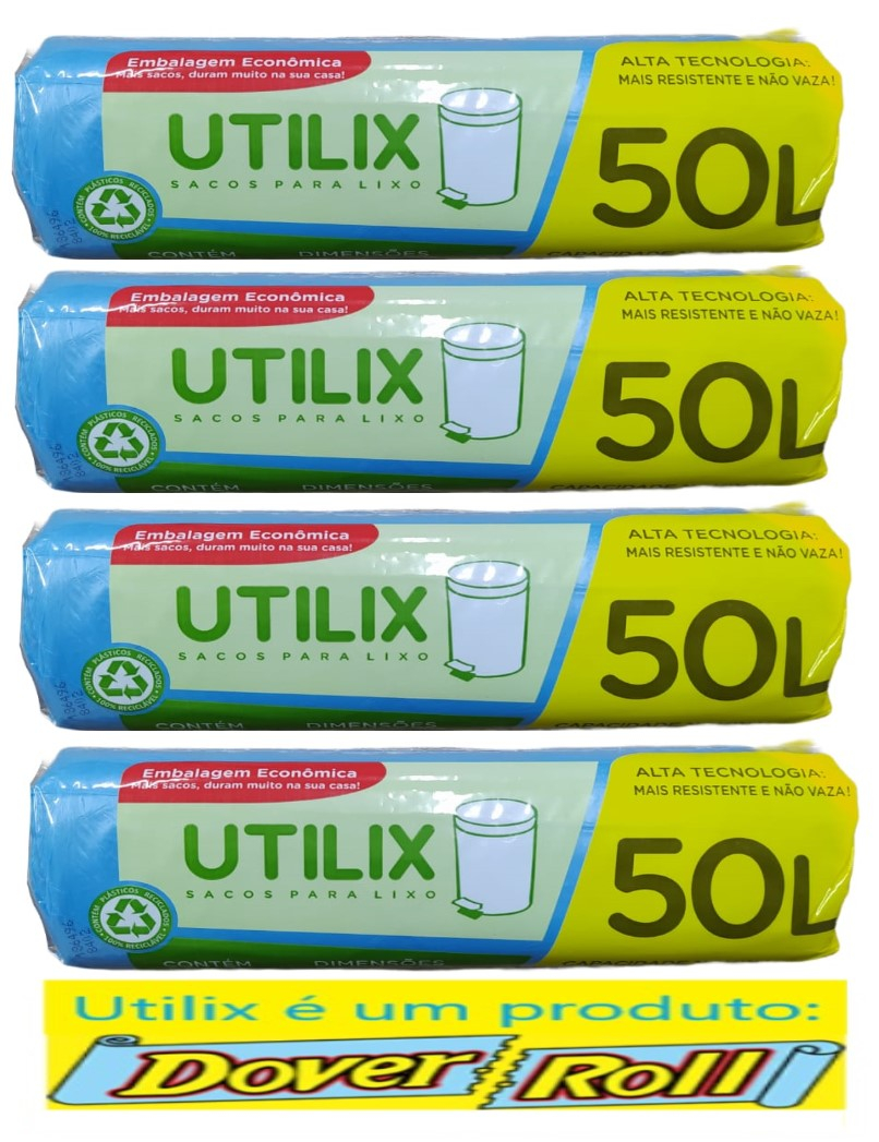 Sacos Para Lixo Utilix Dover Roll 50L Azul 50 Uni Kit Com 04