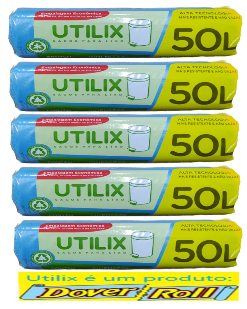 Sacos Para Lixo Utilix Dover Roll 50L Azul 50 Uni Kit Com 05