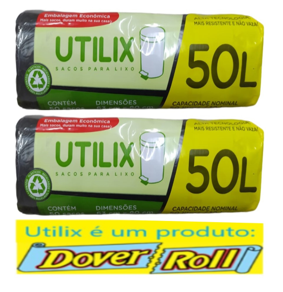 Sacos Para Lixo Utilix Dover Roll 50L Preto 50 Un Kit Com 02