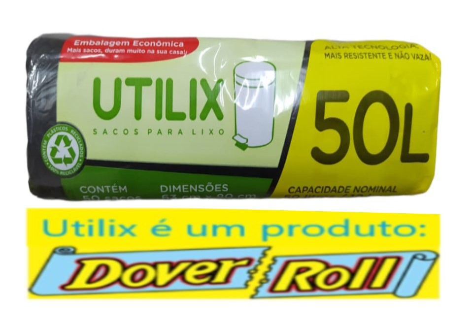 Sacos Para Lixo Utilix Dover Roll 50L Preto Com 50 Unidades